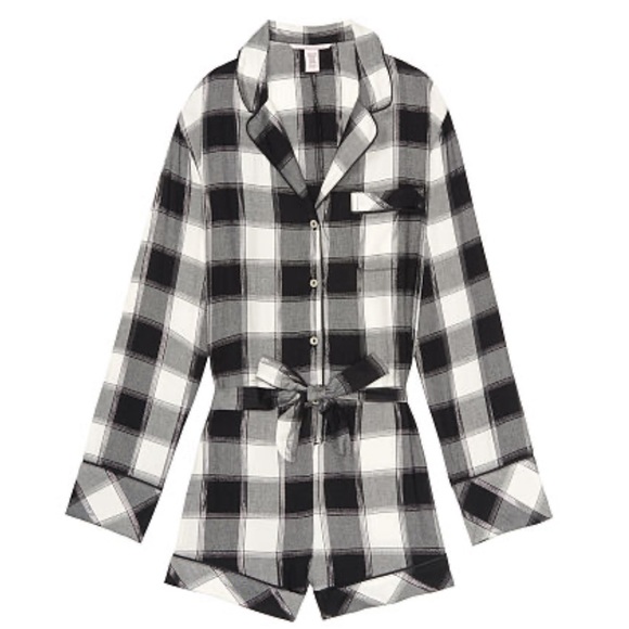 NEW VS Flannel Tie Sleep Romper - Picture 2 of 3